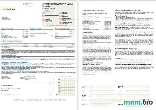 Surinam Finabank wyciąg z kredytu hipotecznego w formatach Word i PDF, 2 strony